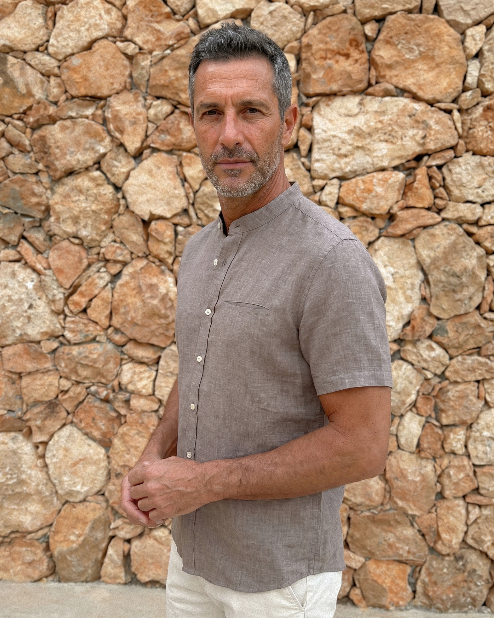 Lagos Mao Shirt - Stone Taupe
